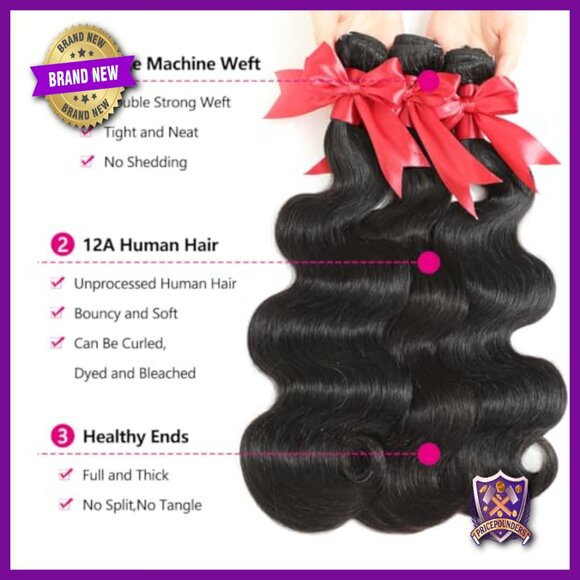 Brazilian Body Wave Human Hair Bundles with HD Lace Closure 16 Inch